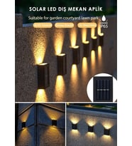 4 Ledli Solar Çift Taraflı Duvar Lambası Güneş Enerjili Aydınlatma Dekorasyon Aplik Işık