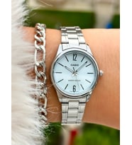 Casio Çelik Kordon,Gümüş Renk, Beyaz Kadran, Kadın Kol Saati+Bileklik