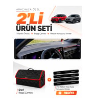 RENAULT AUSTRAL (2023-2026) Uyumlu Torpido Örtüsü + Deri Bagaj Çantası + Sticker Seti - Siyah Kırmızı