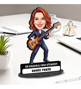 Bas Gitarist Müzisyen Kadına Hediye Kişiye Özel Karikatürlü Biblo