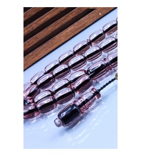 8x12 mm Şeffaf Su Rengi Zar Kehribar Tesbih - Enes Abdo Usta İmzalı Tespih (Lacivert-Kırmızı)