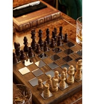 Premium Lüks Ahşap Taşlı Satranç Takımı Silver Özel Tasarım Dekoratif VIP Hediyelik Set 25x25 cm