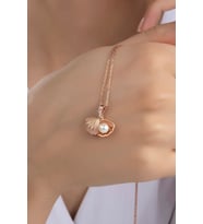 Kadın Orijinal 925 Ayar Gümüş Istiridye Incili Kolye (Rose)