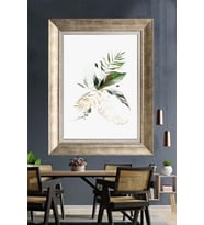 Tablore Modern Minimalist Tropikal Yeşil Ve Altın Varaklı Yaprak Çerçeveli Kanvas Tablo