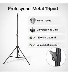 Metal Tripod 210 cm Ayarlanabilir Profesyonel Telefon Kamera Ring Light Standı Universal Uyumlu