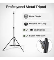 Metal Tripod 210 cm Ayarlanabilir Profesyonel Telefon Kamera Ring Light Standı Universal Uyumlu
