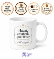 İsme Özel Vecize Yazılı Kupa Bardak Hediye Özel Tasarım Porselen Kupa