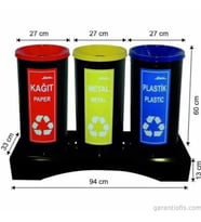Garanti Metal 1840 Boyalı 3 lü Geri Dönüşüm Çöp Kovası