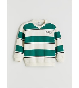 LCW Kids Bej Bisiklet Yaka Çizgili Erkek Çocuk Sweatshirt
