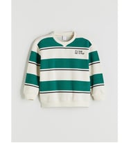LCW Kids Bej Bisiklet Yaka Çizgili Erkek Çocuk Sweatshirt