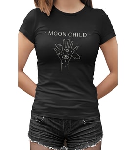 Moon Child Hand Siyah Kadın Tshirt