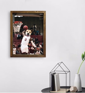 Evcil Dostlara Özel Basketbol Oyuncusu Tasarımlı Portre Doğal Masif Ahşap Çerçeveli Tablo 45x65cm-1