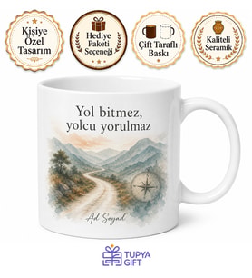 Yolcu Temalı Baskılı Kupa Bardak Hediye Özel Tasarım Porselen Mug