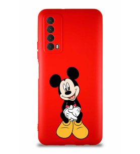 Huawei P Smart 2021 Soft Premier Kapak Mickey Mouse-A Tasarımlı Silikon Kılıf - Kırmızı (Şeffaf)