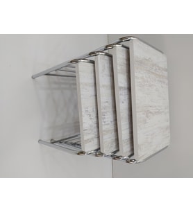 Zigon Sehpa 14005 Demet Metal Model Nikelaj Ayak Ahşap Dalga Desen El Yapım (Beyaz-Siyah)