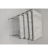Zigon Sehpa 14005 Demet Metal Model Nikelaj Ayak Ahşap Dalga Desen El Yapım (Beyaz-Siyah)