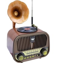 Nostaljik Gramofon Görünümlü Fm Radyo Retro Ahşap Bluetooth Hoparlör