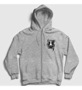 Presmono Unisex Gri Aang V2 Anime Avatar The Last Airbender Fermuarlı Kapüşonlu Sweatshirt 262248tt