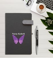 Kişiye Özel Kelebek Desen Baskılı İsme Özel Defter ve Kalem
