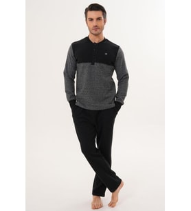 Mecit 2999 Gri-Siyah Selanik Kumaş Kışlık Erkek Pijama Takımı