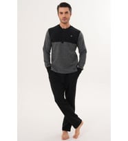 Mecit 2999 Gri-Siyah Selanik Kumaş Kışlık Erkek Pijama Takımı