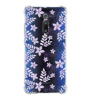 Xiaomi Mi 9T Pro Köşe Korumalı Antişok Kapak Floral Lila Tasarımlı Şeffaf Silikon Kılıf