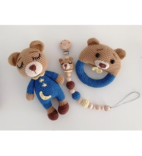 İyi Geceler Ayıcık Set Amigurumi Organik Oyuncak