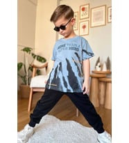 Erkek Çocuk More Than Yazı ve Eskitme Yazı Baskı Detaylı T-Shirt Mavi Eşofman Ta