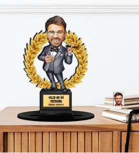 Kişiye Özel Karikatürlü Yılın Patronu - Müdürü  Ahşap Oscar - Masaüstü Biblo