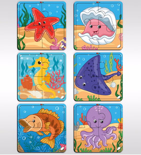 BK Toys Çocuklar İçin Eğitici-Öğretici Ahşap 4 Parça Yapboz Puzzle (6 Adet) - Model 6