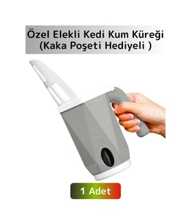 Özel Yüksek Kaliteli Ergonomik Saplı Atık Ayırıcı Elekli Kedi Kum Küreği+12'li Kaka Poşeti Hediyeli