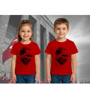 Unisex Ay Yıldızlı T-Shirt 19 Mayıs 29 Ekim 23 Nisan 10 Kasım Atatürk Çocuk Tişört (Kırmızı)