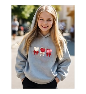 Lolipop Desenli Kalp Baskılı Oversize Çocuk Sweatshirt (Gri)