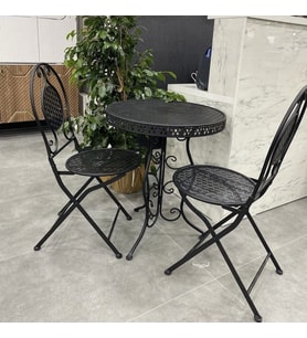 Ferforje Katlanır Masa Sandalye Balkon Takımı Siyah 60cm