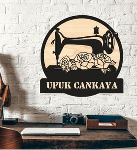 Kişiye Özel Terzi Dikiş Makinesi Nostalji Temalı Ahşap Duvar Tablo