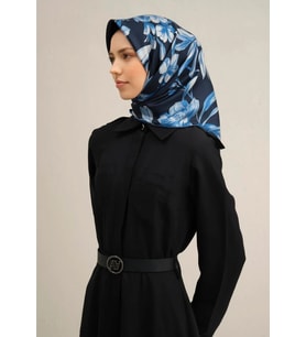 Armine Tivil İpek Eşarp 9324 - 51 Lacivert Karışık Desen