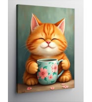 Kanvas Tablo Pembe Fincan Tutan Kedi