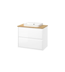 Lavabo Dolabı Kombinasyonu, Parlak Cila Beyaz-Bambu, 82x49x71 cm