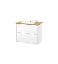 Lavabo Dolabı Kombinasyonu, Parlak Cila Beyaz-Bambu, 82x49x71 cm