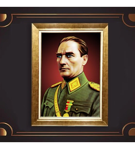 Altın Varaklı Çerçeveli Paspartulu Atatürk Tablo DC0806 (Gold)