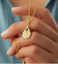 925 Ayar Gümüş Tuğralı Altın Kaplama Küpe-Kolye Set