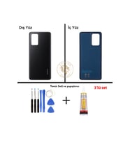 Oppo A74 Siyah Uyumlu Arka Kapak + Yapıştırıcı ve Vida Seti Arka Cam Batarya Pil Kapağı Lazer Kesim