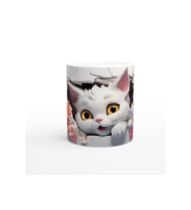 Çiçekler Arasından Bakan Neşeli Kedi Baskılı Kupa Bardak