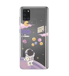 Samsung Galaxy A21S Uyumlu Astronot Tasarımlı Şeffaf Telefon Kılıfı