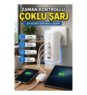 Zaman Ayarlı 30W Hızlı Şarj Destekli Çoklu Şarj Cihazı Ev ve Ofis Kullanımı İçin