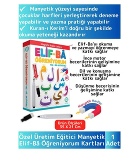 Premium Zeka Geliştirici Eğitici Elif-Bâ Öğreniyorum Yaz-Sil Manyetik Arapça Harfler Arabic Letters