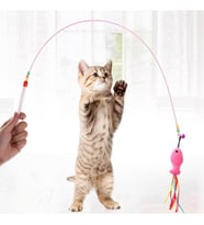 Esnek Kedi Oyuncağı Evcil Hayvan Oyun Oltası 90 cm (Beyaz-Pembe)