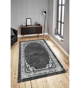 Dijital Baskılı Yıkanabilir Kaymaz Modern Renkli Salon Halısı Mutfak Halısı Yolluk ND-HY-939 (Siyah)