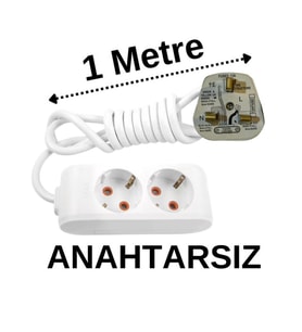 İngiliz Erkek Türk Dişi Universal Priz Dönüştürücüsü Uzatmalı 2 Li 1 Metre