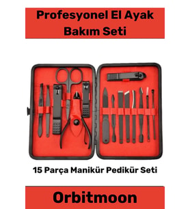 Profesyonel Paslanmaz Çelik El Yüz Ayak Bakımı Keskin Özel Seri Manikür Pedikür Seti 15 Parça
